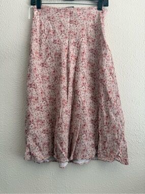 Floral Pink A-Line Midi Skirt - Feminine Everyday Style